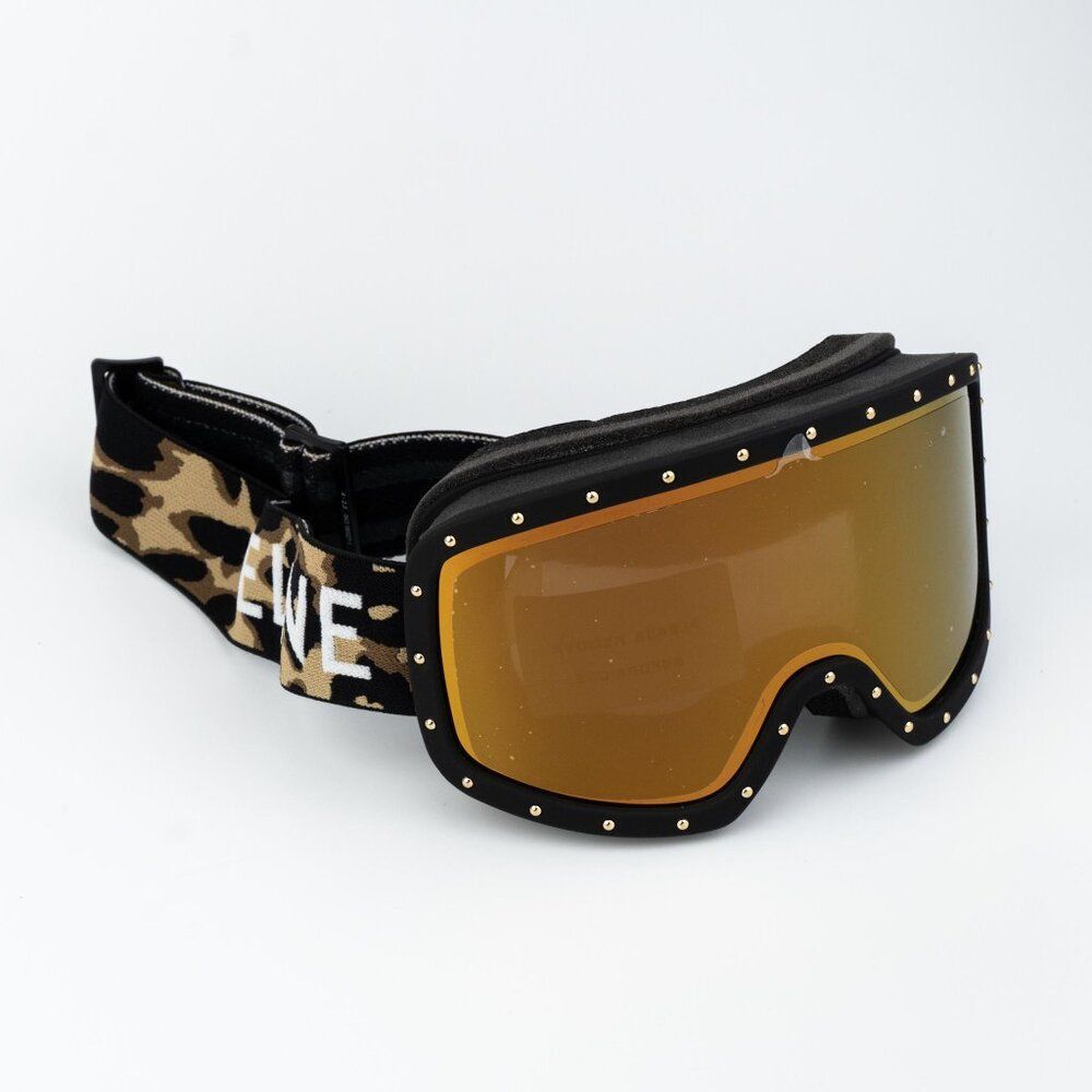 Celine CL40196U SKI MASK 99C Black Animal Gold Mirror NEW AUTHENTIC - Picture 3 of 13